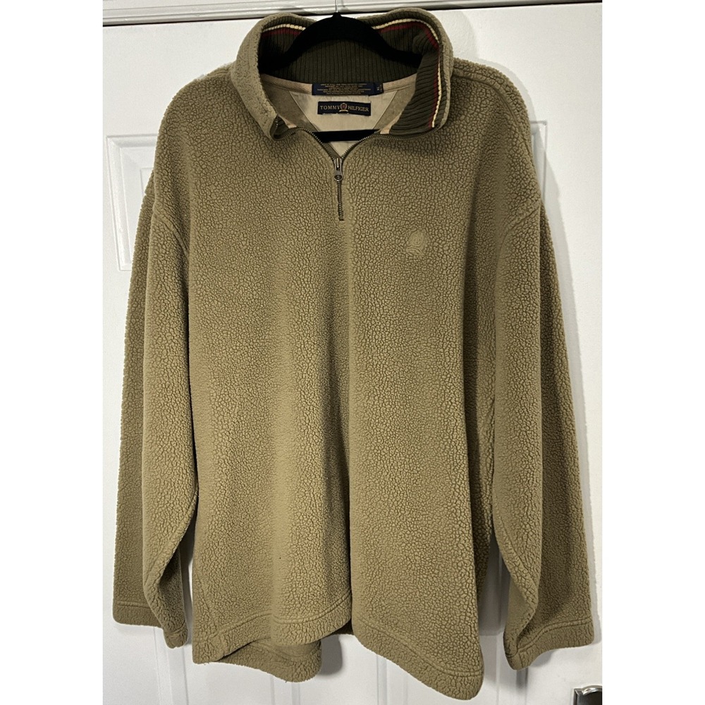 Tommy Hilfiger Vintage Lion Crest Fleece Sherpa 1/4 Zip Pullover Coat Men's XL